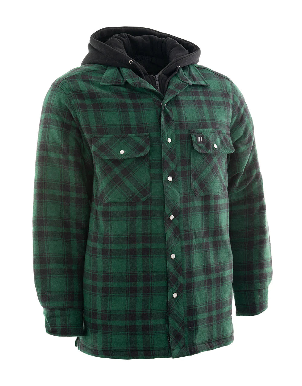 Green Plaid Quilt-Lined Flannel Shirt Jacket hooded