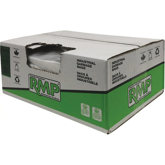 RMP  Industrial Garbage Bags, Strong, 26" W x 36" L, 0.9 mils, Clear, Open Top