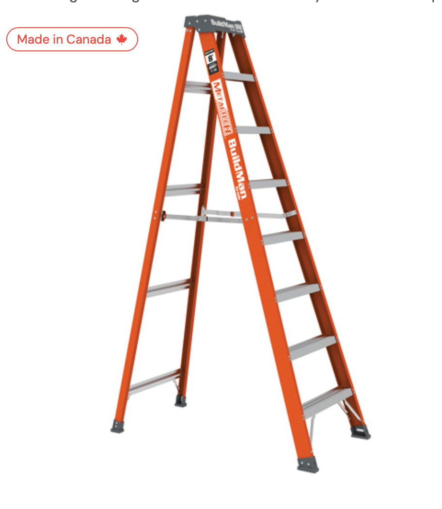 METALTECH BuildMan® Step Ladder, 8', Fibreglass, 300 lbs. Capacity, Type 1A