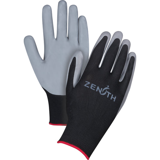 Zenith Black Coated Gloves, 10/X-Large, Nitrile Coating, 13 Gauge, Polyester Shell