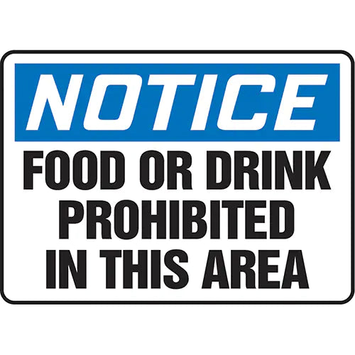 "Food or Drink Prohibited" Sign, 7" x 10", Plastic, English