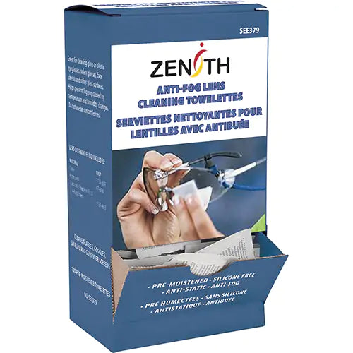 ZENITH SAFETY PRODUCTS  Lens Cleaning Towelettes, 5" x 8", Pack Of 100