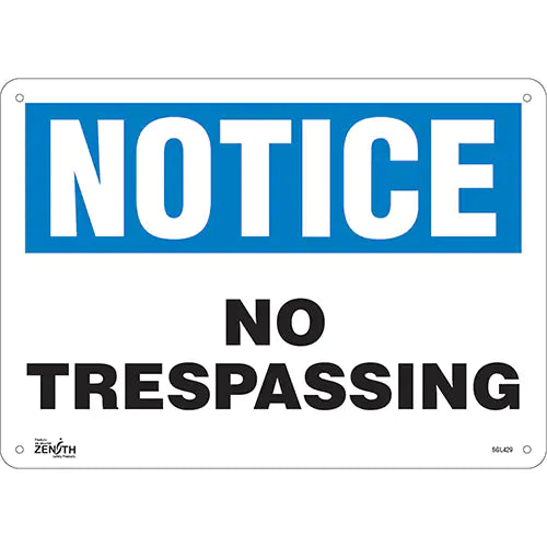 "No Trespassing" Sign, 10" x 14", Plastic, English