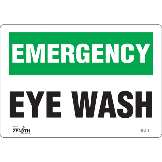 ZENITH SAFETY PRODUCTS  "Eye Wash" Sign, 7" x 10", Vinyl, English