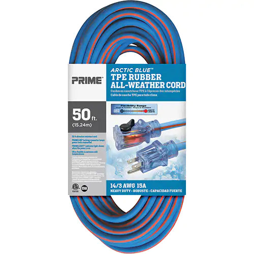 Arctic Blue‚Ñ¢ All-Weather Extension Cord, SJEOW, 14/3 AWG, 15 A, 50'