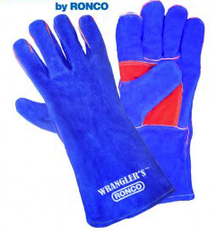 Blue Split Leather 5 Finger Welders Fully Lined