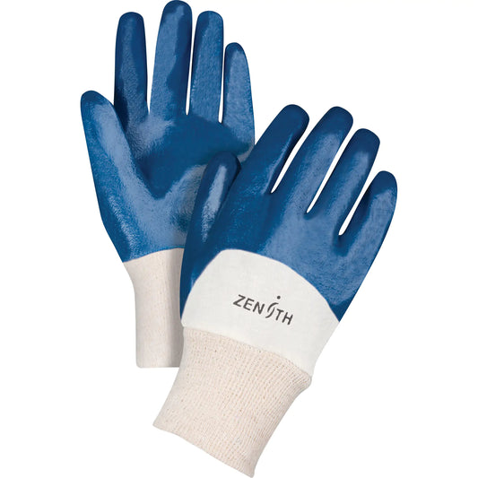 Medium-Weight Interlock Lined Gloves, 9/Large, Nitrile Coating, Cotton Shell