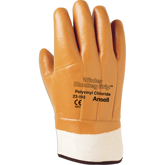 ANSELL  Winter Monkey Grip¬Æ 23-193 Gloves, Size X-Large/10, 10" L, PVC, Foam Fleece Inner Lining, Winter Weight