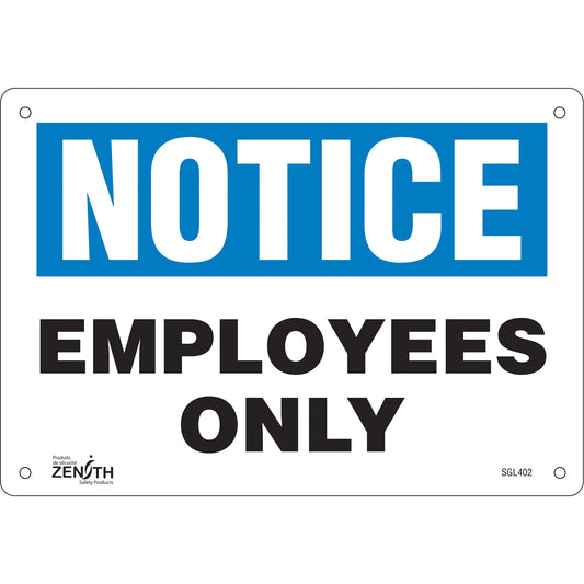 "Employees Only" Sign, 7" x 10", Plastic, English Model: SGL402