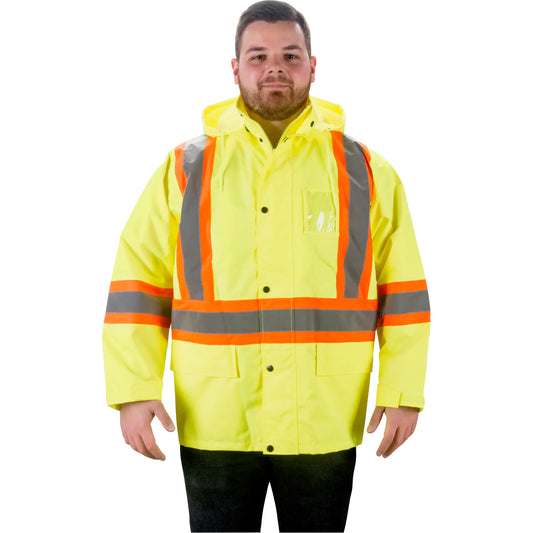 ZENITH SAFETY PRODUCTS  RZ1000 Rain Jacket, Polyester, Large, High Visibility Lime-Yellow