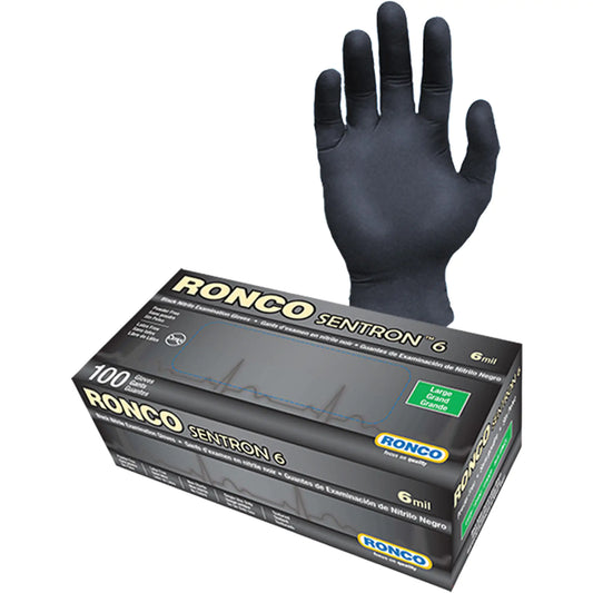 Sentron‚Ñ¢ 6 Disposable Examination Gloves, Large, Nitrile, 6-mil, Powder-Free, Black, Class 2